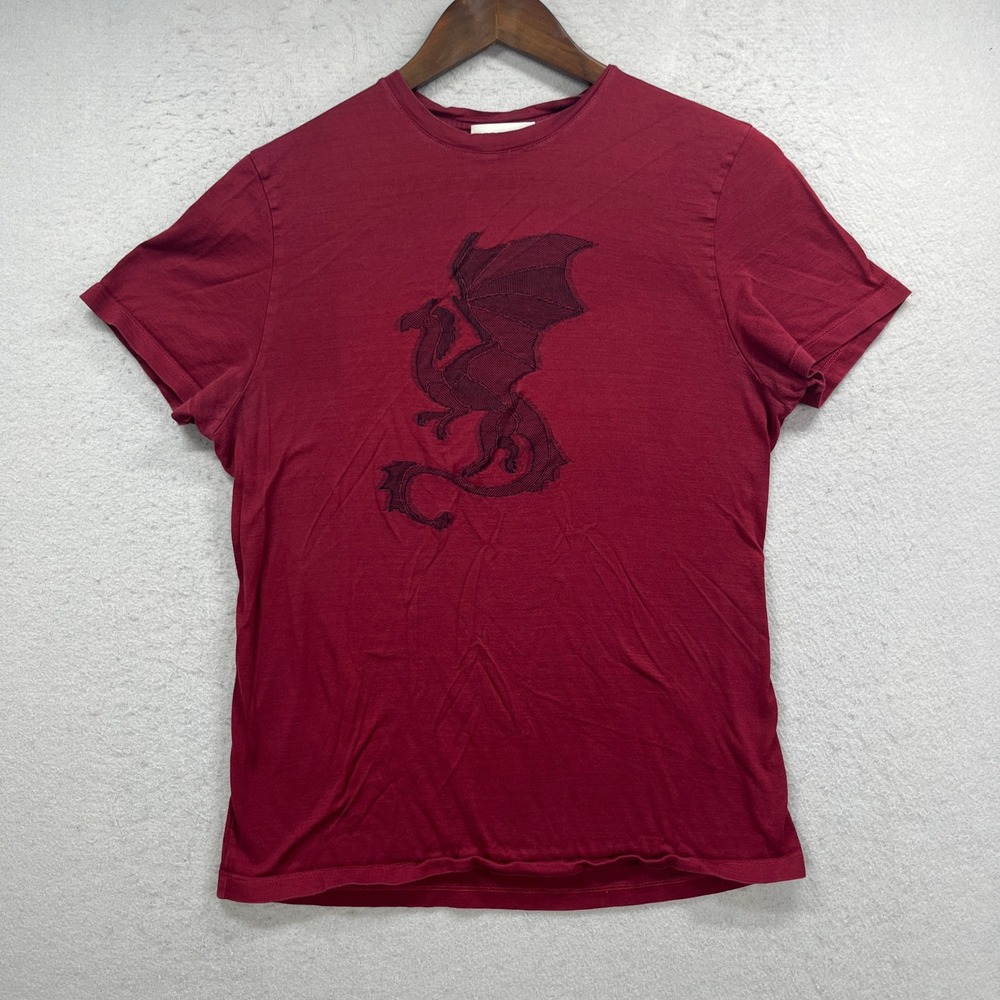 Etro T-Shirt Men M Red Short Sleeve Dragon Graphic Tee Italy Designer Streetwear